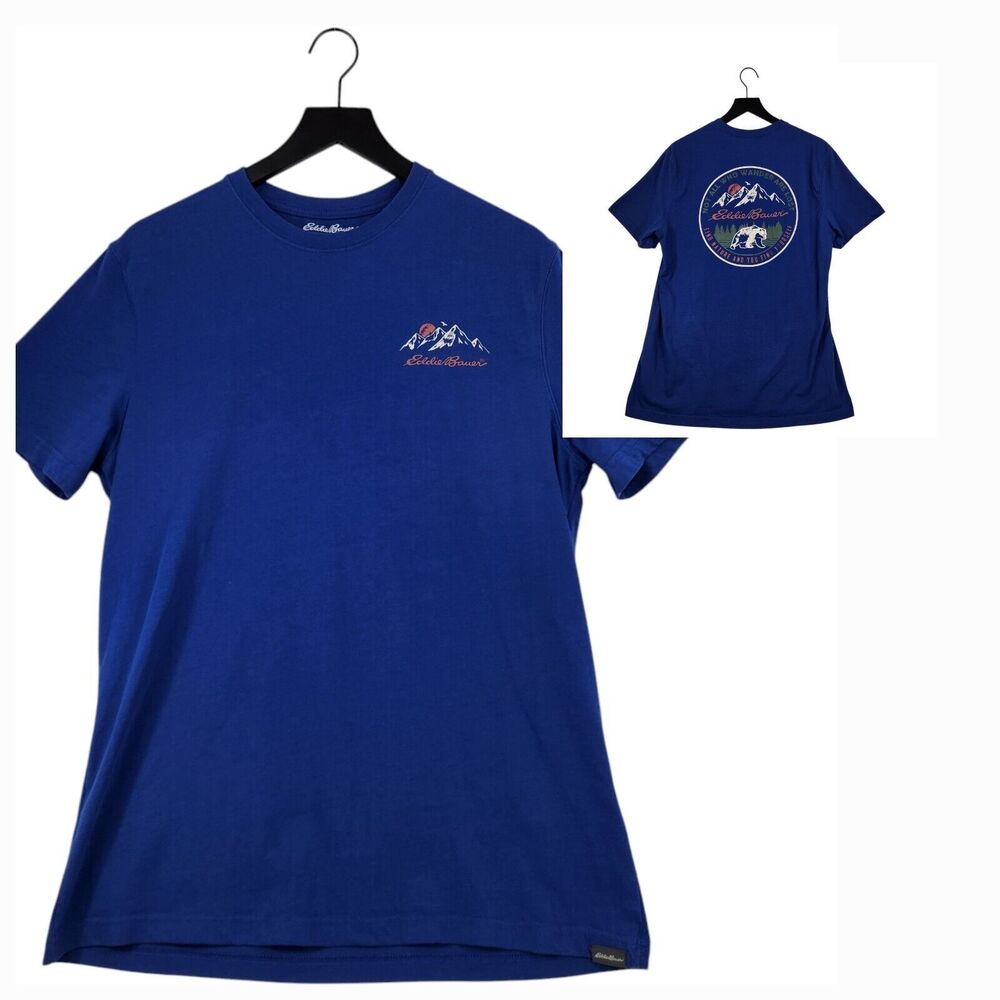 Eddie Bauer T-Shirt Mens Medium Blue Mountain Graphic Hiking Nature Outdoor Bear